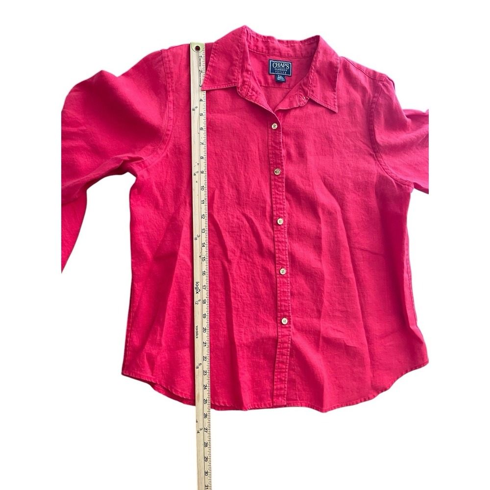 Chaps Classics 100% Linen Shirt XLP Red Long Sleeve Gold Buttons - Picture 3 of 6
